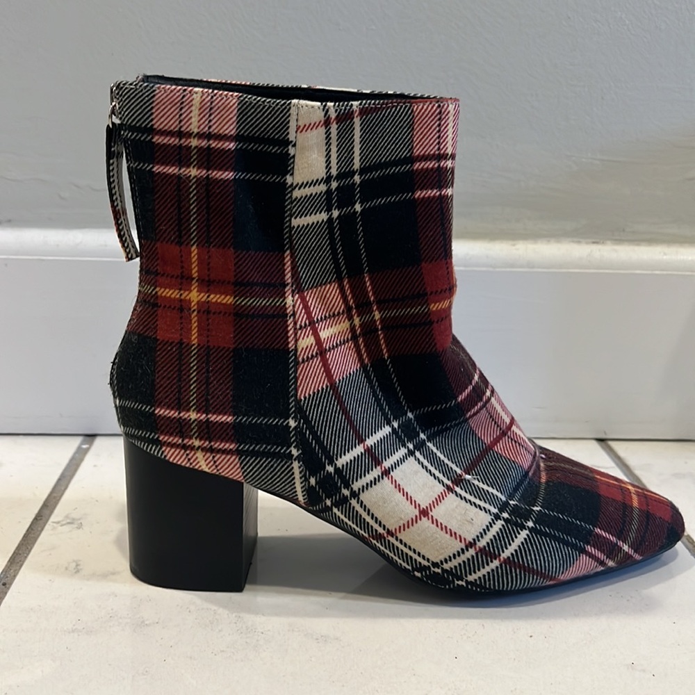 Anthropologie Plaid Pointy Toe Heeled Booties